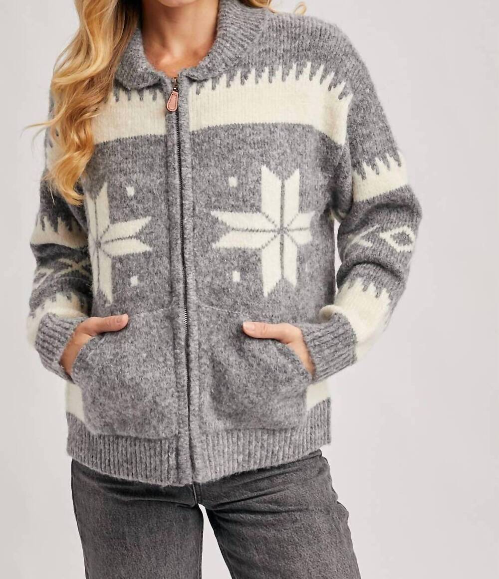 NEW BLUIVY women's fair isle zip up cardigan in grey